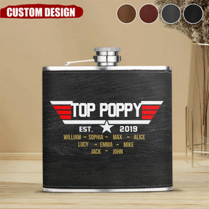 Personalized Papa Leather Flask - Upto 12 Children - Gift Idea for Dad/Grandpa