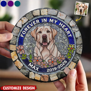 Forever Loved Personalized Photo Memorial Mosaic Faux Stained Glass Print Round Shaped Stone