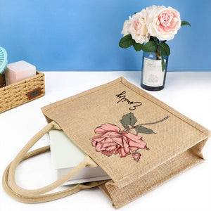 Personalized Birth Flower Jute Tote Bag