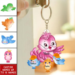 Personalized Nana/Mom Bird WIth Little Kids Acrylic Keychain-Gift For Mother's day