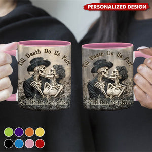 Till Death Do Us Part-Personalized Couple Skull Accent Mug-Halloween Gift Idea For Couple