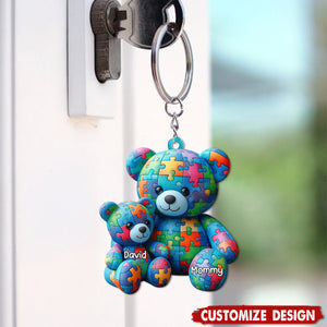 Mama Bear - Personalized Autism Awareness Custom Shaped Keychain