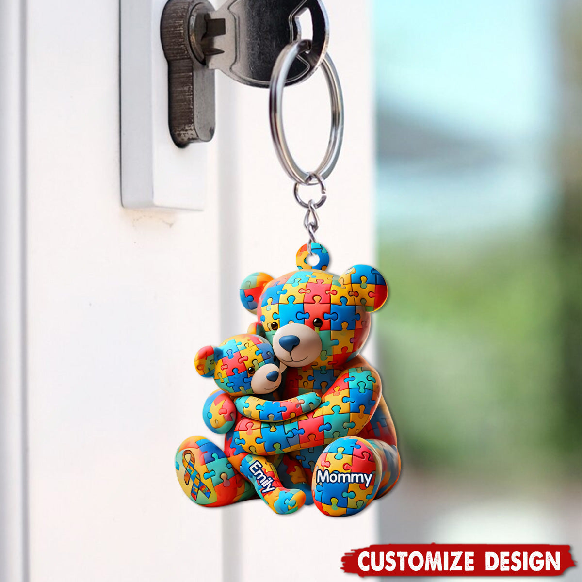 Personalized Gifts For Autism Keychain Bear Mother and Kid