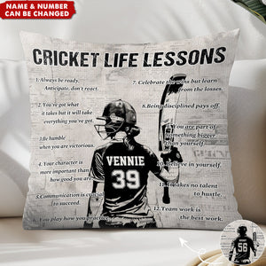 Personalized Cricket Life Lessons Pillow-Gift For Cricket Lovers