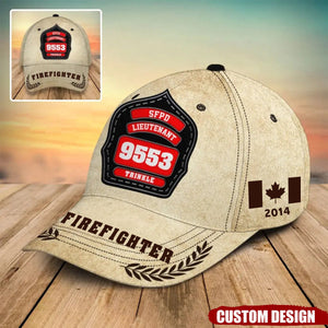 Personalized Retired Firefighter ID & Department US And CA Flag 3D Cap