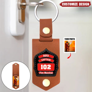 Personalized Upload Your Photo Firefighter Leather Keychain