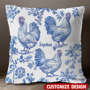 Chicken Toile de Jouy - Personalized Chicken Art Pillow