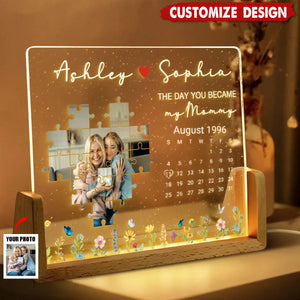 The Day You Became My Mom Grandma Upload Photo Puzzle Calendar Personalized U-Base Acrylic LED Night Light