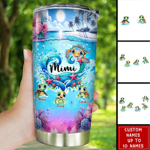 Grandma Turtle Wave Heart Shape Personalized Tumbler