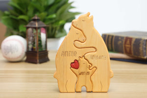 (Ship Worldwide)Personalized Bear Family Wooden Art Puzzle, Gift For Family