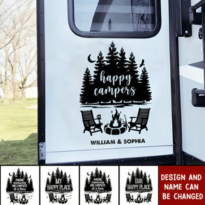 Our Happy Place - Camping Personalized Custom RV Decal - Gift For Camping Lovers