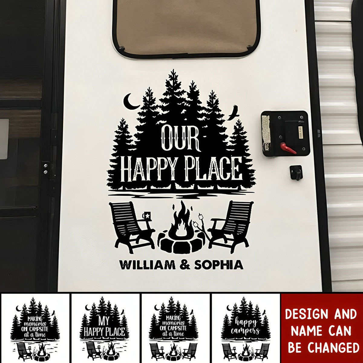 Our Happy Place - Camping Personalized Custom RV Decal - Gift For Camping Lovers