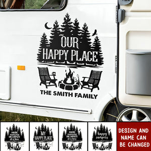 Our Happy Place - Camping Personalized Custom RV Decal - Gift For Camping Lovers