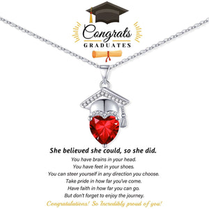 Personalized Graduation Cap Heart Birthstone Necklace, Graduation Gift for Class of 2025 Graduates