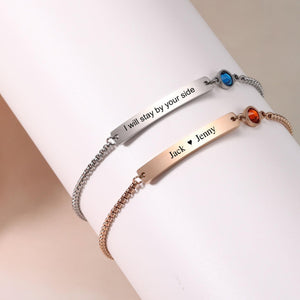 Personalized Engraved Bar Bracelet With Birthstone, Gift for Girlfriend, Mom, Auntie, Sister, Best Friend