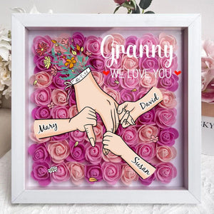 Grandma We Love You - Personalized Flower Shadow Box With Name