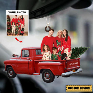 Personalized Photo Acrylic Car / Christmas Ornament - Gift For Family - Custom Photo Family Red Truck Christmas