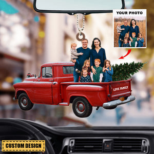 Personalized Photo Acrylic Car / Christmas Ornament - Gift For Family - Custom Photo Family Red Truck Christmas