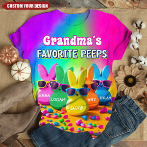 Grandma's Favorite Rabbit Rainbow Color Personalized 3D T-shirt