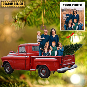 Personalized Photo Acrylic Car / Christmas Ornament - Gift For Family - Custom Photo Family Red Truck Christmas
