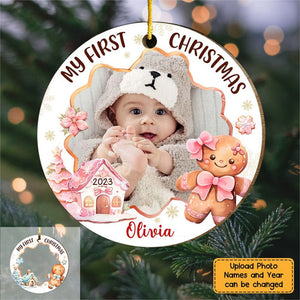 Gift For Baby First Gingerbread Upload Photo Circle Ornament