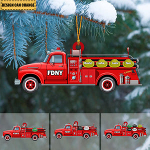 Personalized Firefighter , Fire Truck Acrylic Car / Christmas Ornament