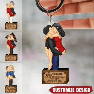 God Blessed - Romantic Personalized Couple Kissing Hugging Keychain - Gift For Couple