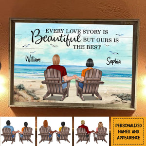 Couple Beach Landscape Retro Vintage Personalized Poster - Anniversary Gift For Couple