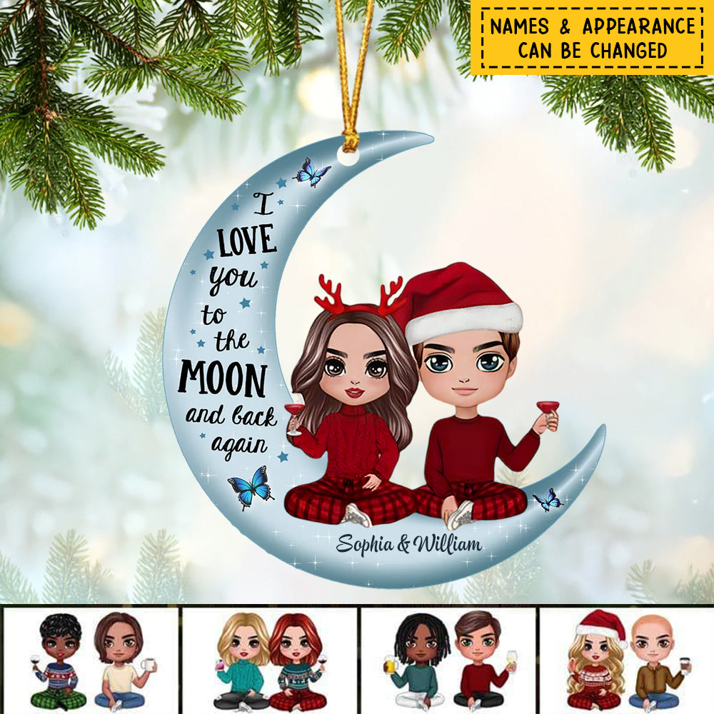 Doll Couple Sitting Anniversary Gift For Him Gift For Her Personalized Acrylic Christmas Ornament
