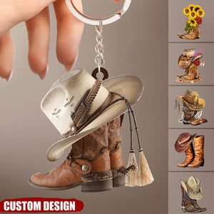 Personalized Boots And Hat Cowboy / Cowgirl Acrylic Keychain