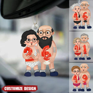 Old Couple Holding Balloons Personalized Acrylic Car Ornament - Gift For Couple