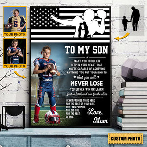 Personalized American Football Lovers Poster - For Son And Daughter From Mom And Dad