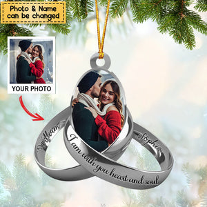 Personalized Photo Couple Silver Rings Acrylic Christmas Ornament