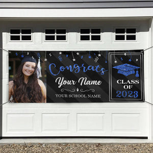 Custom Congrats Photo With Glitter Graduation 2023 Banner, Graduation Gift